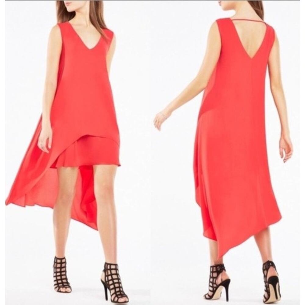 BCBG MAXAZRIA Kaira Asymmetrical High-Low Cocktail Dress XS Red Event Party